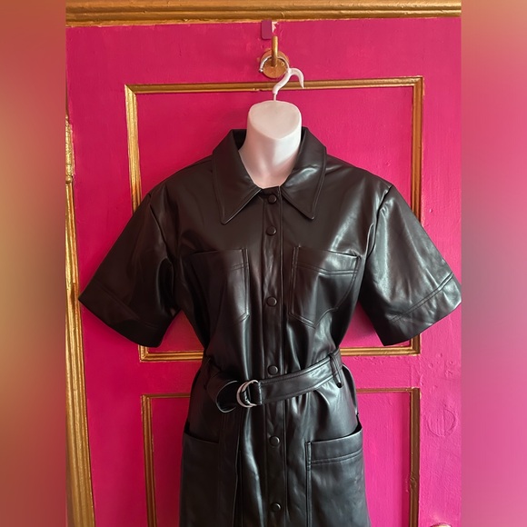 Who What Wear black faux leather shirt dress with belt size Medium - Picture 2 of 6